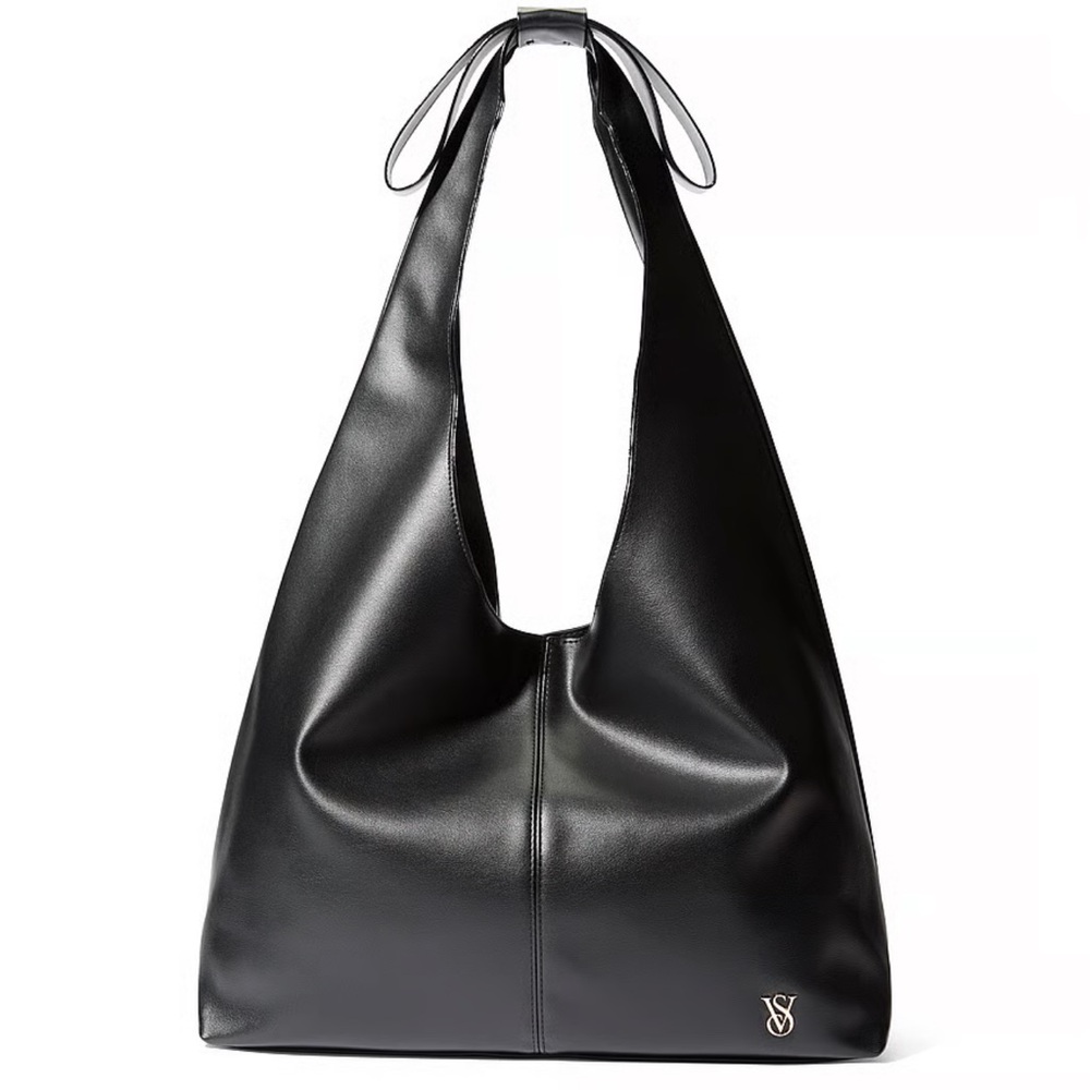 Victoria's Secret Sleek Black Hobo Tote Bag Faux Leather NEW